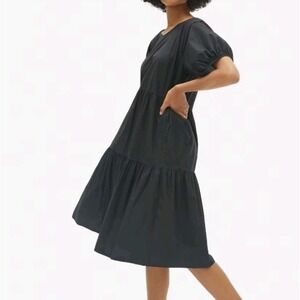Everlane Dress Women's Size 0 Tiered‎ Black 100% Cotton Short Sleeve Oversized